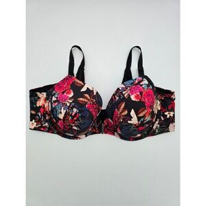 Torrid Curve Women's Front Closure Push-Up Plunge Bra Floral Black 44C
